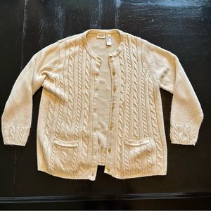 Vintage Classic Elements Medium Beige Cream Cable Knit Cardigan Soft Heavy Fall
